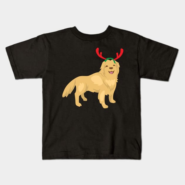 Christmas golden retriever with reindeer Kids T-Shirt by holidaystore